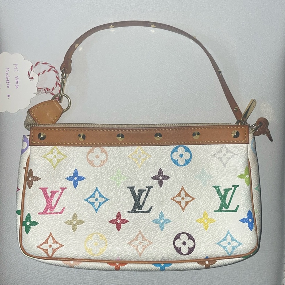 Authentic Louis Vuitton White Multicolor Pochette Preowned